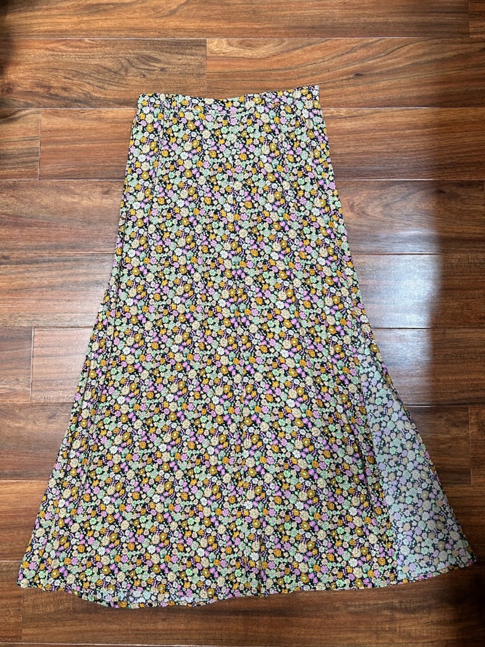 Philosophy Republic Floral Midi Skirt – Black Multicolor Ditsy Print A-Line-S